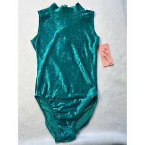 Jenni Rose Kids Teal Crushed Velvet Mock Neck Leotard Sleeveless Size 12-14 712